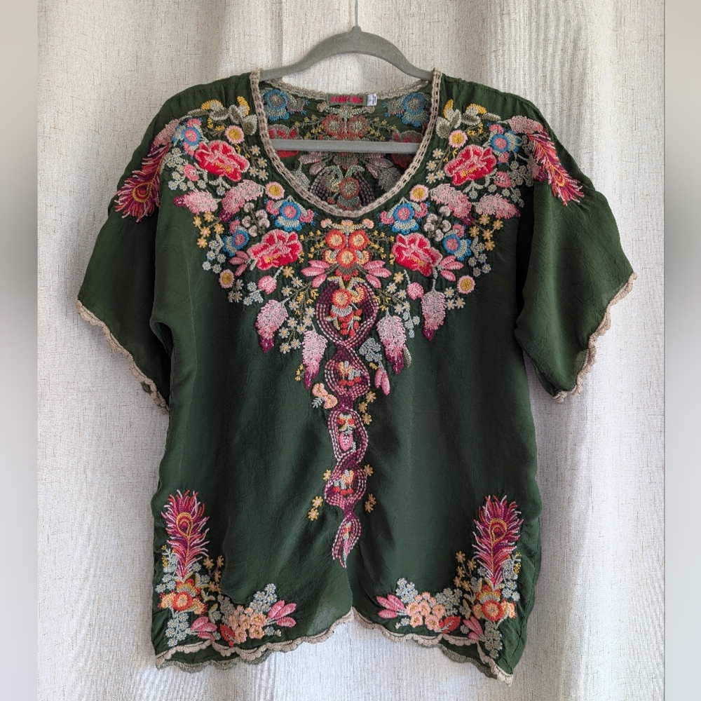 Johnny Was Bellefleur Embroidered Blouse Green Size Small - Picture 2 of 9